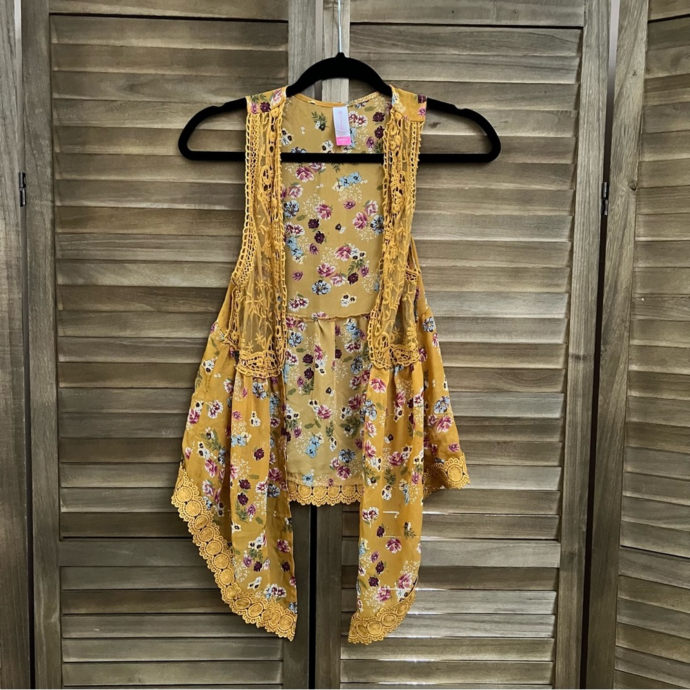 No Boundaries Yellow Floral Print Boho Vest Extra Small - Picture 2 of 10